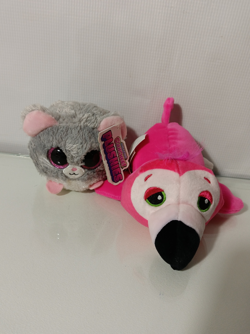 Pink Cutetitos Flaminguito Plush Toy with Gray Cheesy Mouse Plush Toy Lot Of 2